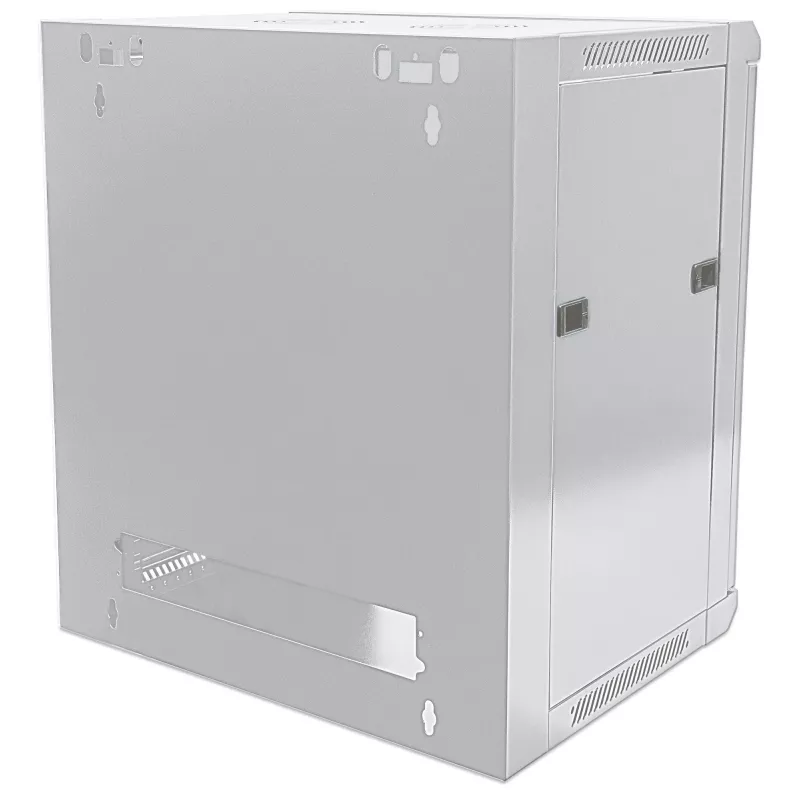 Intellinet 19 inch Network Cabinet - Wall Mount (Standard), 9U, 600mm Deep, Grey, Flatpack, Max 60kg, Suitable also for use on desk or floor, Usable Depth 410mm, Metal & Glass Door, Back Panel, Removeable Sides, Parts for wall install (eg screws/rawl plugs) not incl