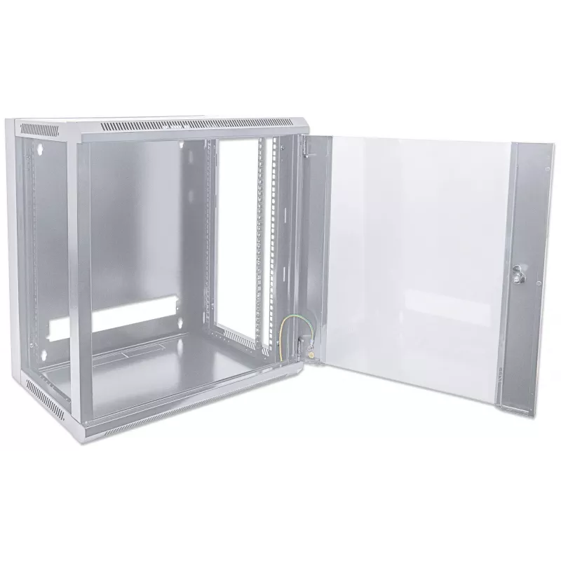 Intellinet 19 inch Network Cabinet - Wall Mount (Standard), 9U, 600mm Deep, Grey, Flatpack, Max 60kg, Suitable also for use on desk or floor, Usable Depth 410mm, Metal & Glass Door, Back Panel, Removeable Sides, Parts for wall install (eg screws/rawl plugs) not incl