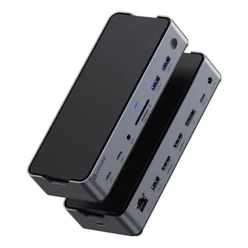 eSTUFF GLB232006 Σταθμός σύνδεσης φορητού υπολογιστή/αντιγραφέας θυρών Ενσύρματο USB 3.2 Gen 1 (3.1 Gen 1) Type-C Αλουμίνιο, Μαύρο