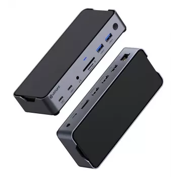 eSTUFF GLB232006 Σταθμός σύνδεσης φορητού υπολογιστή/αντιγραφέας θυρών Ενσύρματο USB 3.2 Gen 1 (3.1 Gen 1) Type-C Αλουμίνιο, Μαύρο