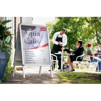 Nobo Essence A1 A-Frame Πινακίδα πεζοδρομίου, φορητός πίνακας πληροφοριών, Ασημί, Αλουμίνιο, PVC, Χάλυβας, A1, 605 mm, 1095 mm