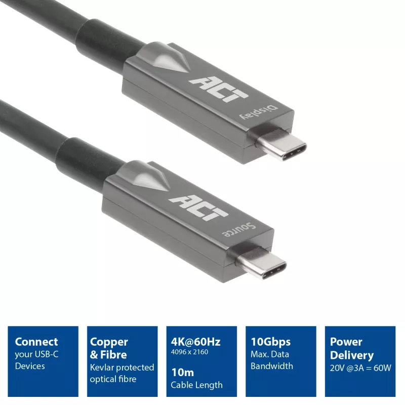 ACT AK4307 USB-C 3.2 Gen2 ενεργό οπτικό καλώδιο (AOC), 10 Gbit/s