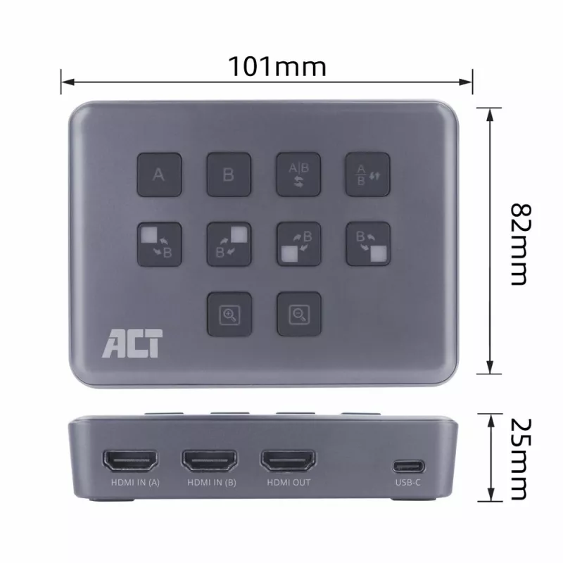 ACT διακόπτης βίντεο USB-C με διπλή είσοδο HDMI 60Hz γκρι