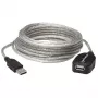 Manhattan καλώδιο επέκτασης USB-A σε USB-A, 5 m, αρσενικό σε θηλυκό, ενεργό, διαφανές ασημί, 480 Mbit/s (USB 2.0), δυνατότητα αλυσιδωτής σύνδεσης, ενσωματωμένος επαναλήπτης, Hi-Speed USB, τρία χρόνια εγγύηση