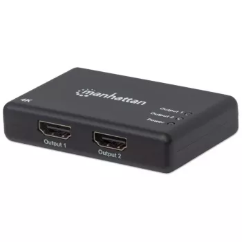 Διαχωριστής HDMI Manhattan 2 θυρών, 4K@30Hz, δίνει έξοδο από μια πηγή HDMI σε δύο οθόνες HD (ίδια εικόνα και στις δύο), τροφοδοσία δικτύου (καλώδιο 0,9 m), μαύρο, τρία χρόνια εγγύηση