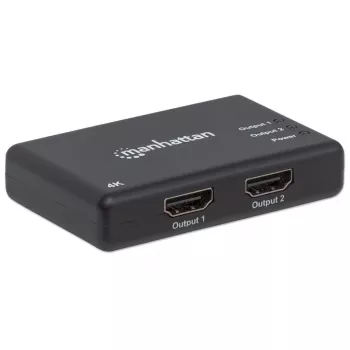 Διαχωριστής HDMI Manhattan 2 θυρών, 4K@30Hz, δίνει έξοδο από μια πηγή HDMI σε δύο οθόνες HD (ίδια εικόνα και στις δύο), τροφοδοσία δικτύου (καλώδιο 0,9 m), μαύρο, τρία χρόνια εγγύηση