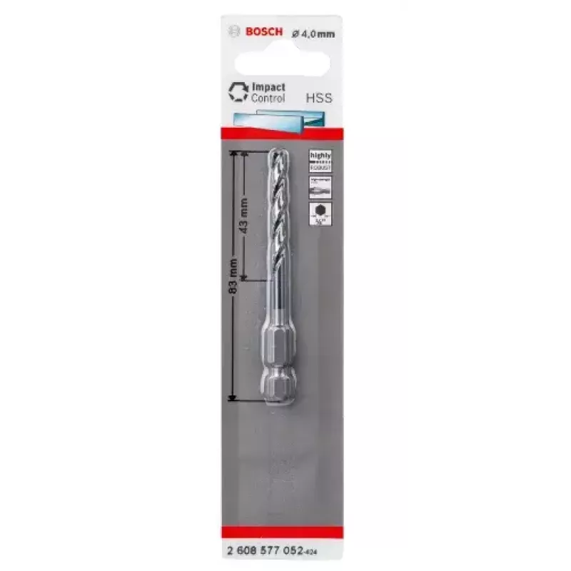 Τρυπάνι twist Bosch HSS με εξαγωνικό στέλεχος 4 mm