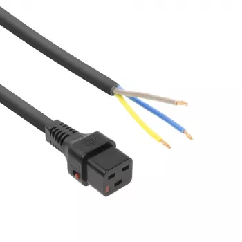 ACT Καλώδιο τροφοδοσίας C19 IEC Lock – ανοιχτό άκρο μαύρο 2 m, PC1174, συσκευασία 5 τεμ.