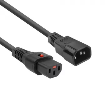 ACT Καλώδιο τροφοδοσίας C13 IEC Lock - C14 μαύρο 2 m, PC1021, συσκευασία 5 τεμ.