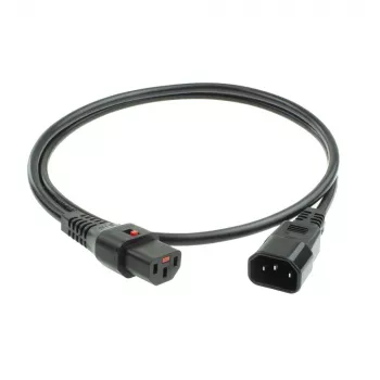 ACT Καλώδιο τροφοδοσίας C13 IEC Lock - C14 μαύρο 2 m, PC1021, συσκευασία 5 τεμ.
