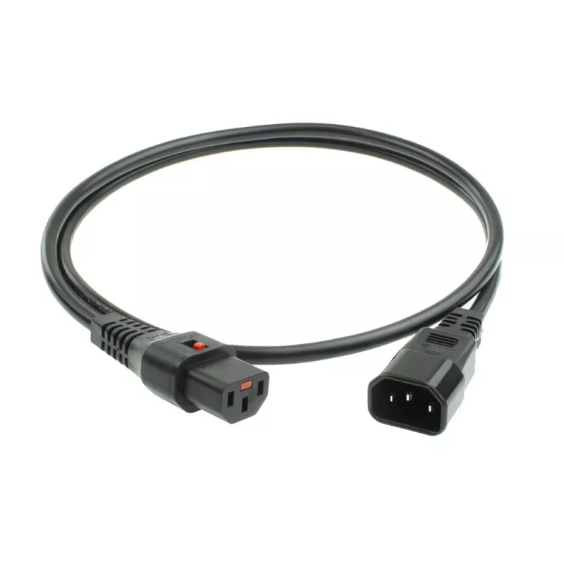 ACT Καλώδιο τροφοδοσίας C13 IEC Lock - C14 μαύρο 2 m, PC1021, συσκευασία 5 τεμ.