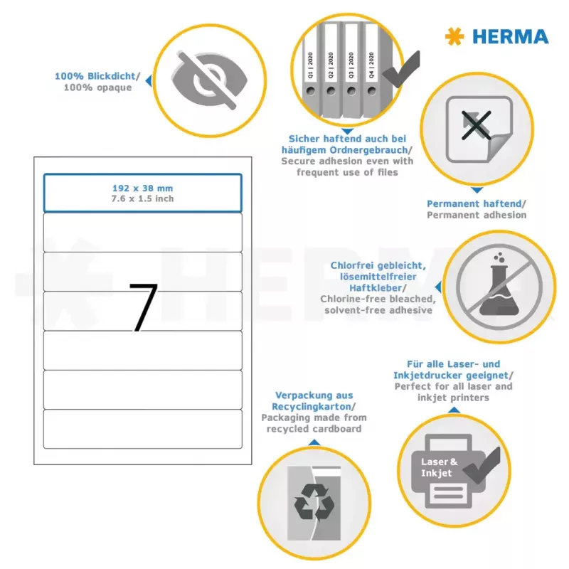 Αυτοκόλλητη ετικέτα εκτυπωτή HERMA A4 192x38 mm 700 τεμ.