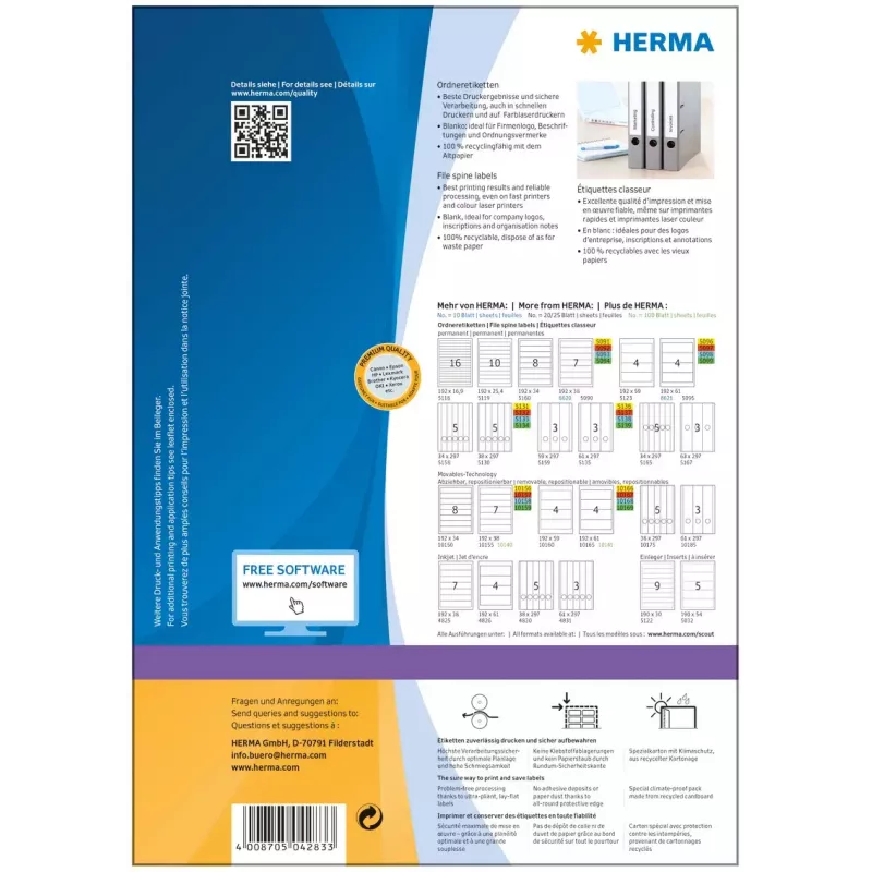 Αυτοκόλλητη ετικέτα εκτυπωτή HERMA A4 192x38 mm 700 τεμ.