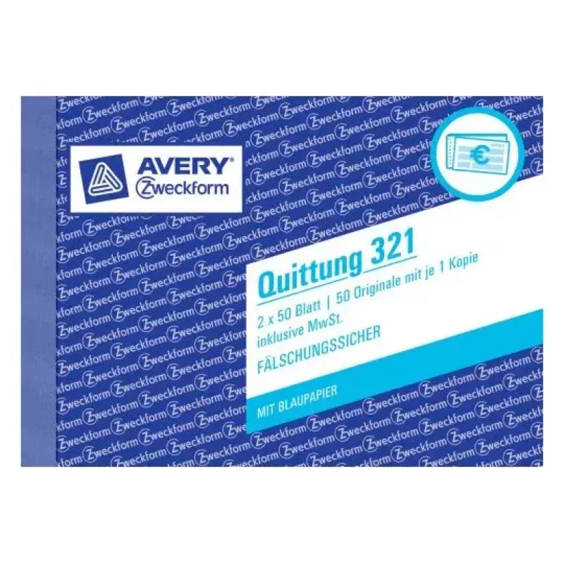 Avery Zweckform 321 Βιβλίο αποδείξεων (απόδειξη), A6 οριζόντιο, 2 x 50 φύλλα