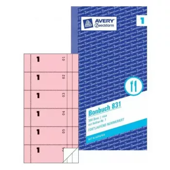 Avery Zweckform 831 Μπλοκ σερβιτόρου (βιβλίο αποδείξεων), 105 x 198 mm, ροζ, 2 x 50 φύλλα