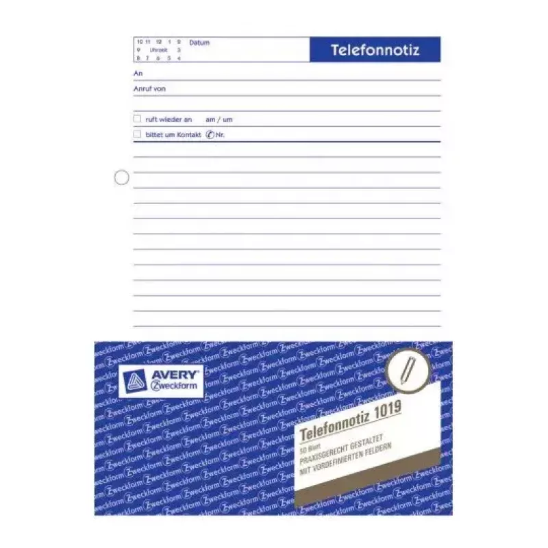 Avery Zweckform 1019 Σημειωματάριο τηλεφωνικών μηνυμάτων, A5, 50 φύλλα