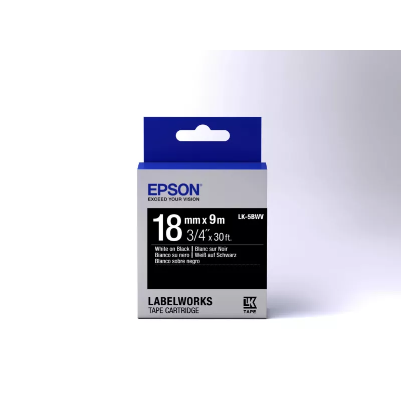 Epson LabelWorks LK-5BWV κασέτα ταινίας ετικετών, λευκό σε μαύρο, 18 mm x 9 m