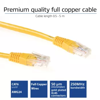 ACT Κίτρινο Καλώδιο patch U/UTP CAT6 2 μέτρων με βύσματα RJ45