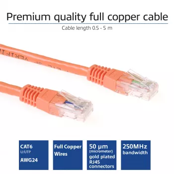 ACT πορτοκαλί 3 μέτρα U/UTP CAT6 καλώδιο patch με βύσματα RJ45