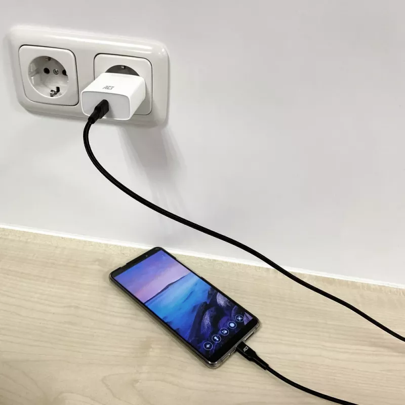 ACT καλώδιο φόρτισης/δεδομένων USB 2.0 βύσμα Type-C – βύσμα Type-C 1 μέτρο, νάιλον