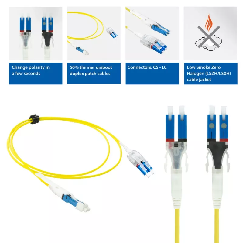 ACT 10 μέτρα Singlemode 9/125 OS2 Polarity Twist Uniboot Duplex Καλώδιο patch οπτικών ινών CS - LC