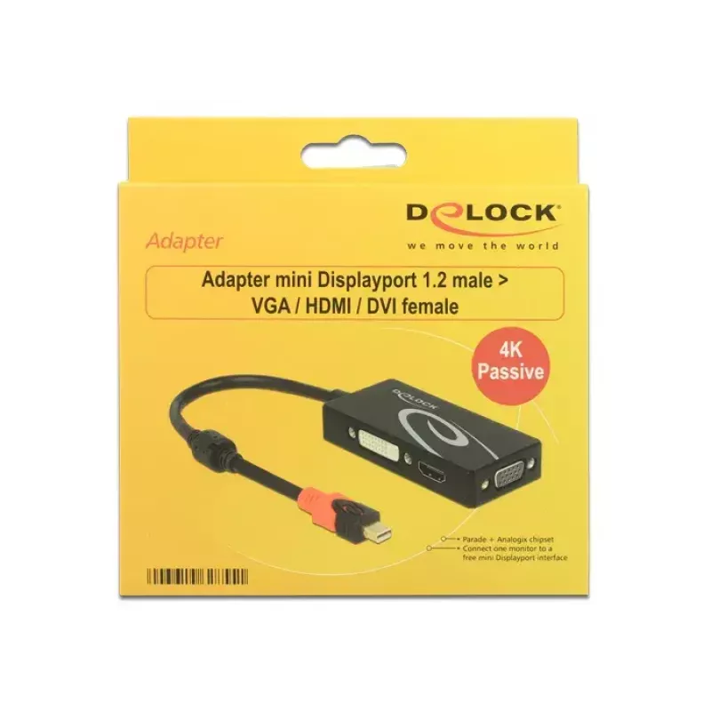 Delock 62855 Προσαρμογέας Mini DisplayPort 1.2 σε VGA / HDMI / DVI, 4K, παθητικός, μαύρος