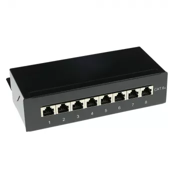 Επιτοίχιο θωρακισμένο κουτί 8 θυρών CAT6A ACT FA7001, μαύρο, 173×109×44 χιλ., λωρίδα σύνδεσης 110/Krone LSA
