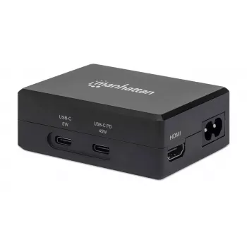 Manhattan Smart Video Multiport Dock, συνδέσεις (x5): θύρα HDMI, USB-A (x2), USB-C (x2), με Power Delivery στη θύρα USB-C, εσωτερική τροφοδοσία, εξαιρετικά συμπαγές, αποσπώμενο καλώδιο τροφοδοσίας, μαύρο, τρία χρόνια εγγύηση, συσκευασία λιανικής