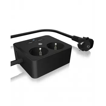 ICY BOX IB-MPS2220B-CH Προέκταση ρεύματος 1,9 m 2 πρίζες AC εσωτερικού χώρου μαύρη
