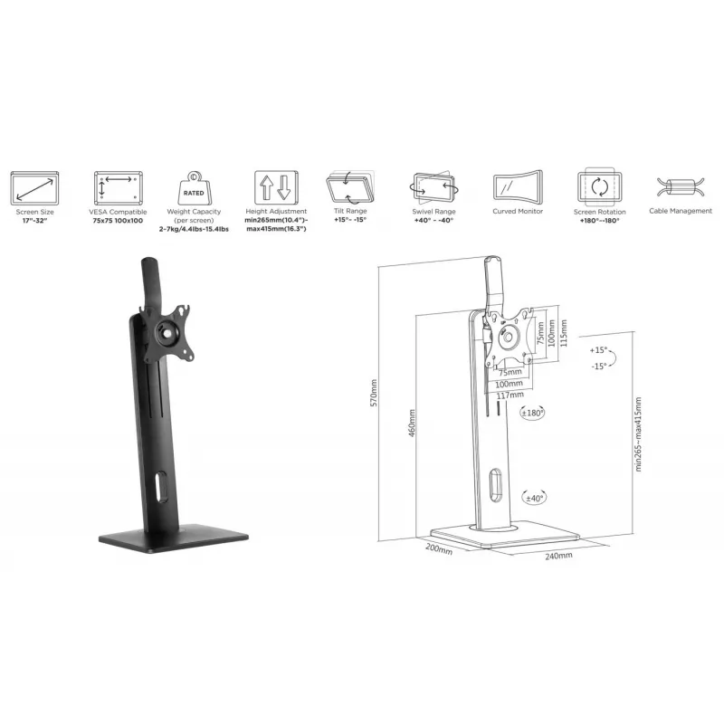 eSTUFF GLB226004 Βάση οθόνης / στήριγμα 81,3 cm (32 ίντσες) γραφείου μαύρη