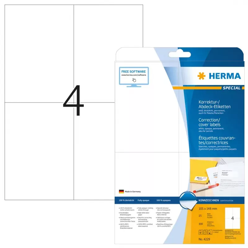 HERMA 4229 Special Opaque Correction Labels A6 105 x 148 mm, 100 ετικέτες
