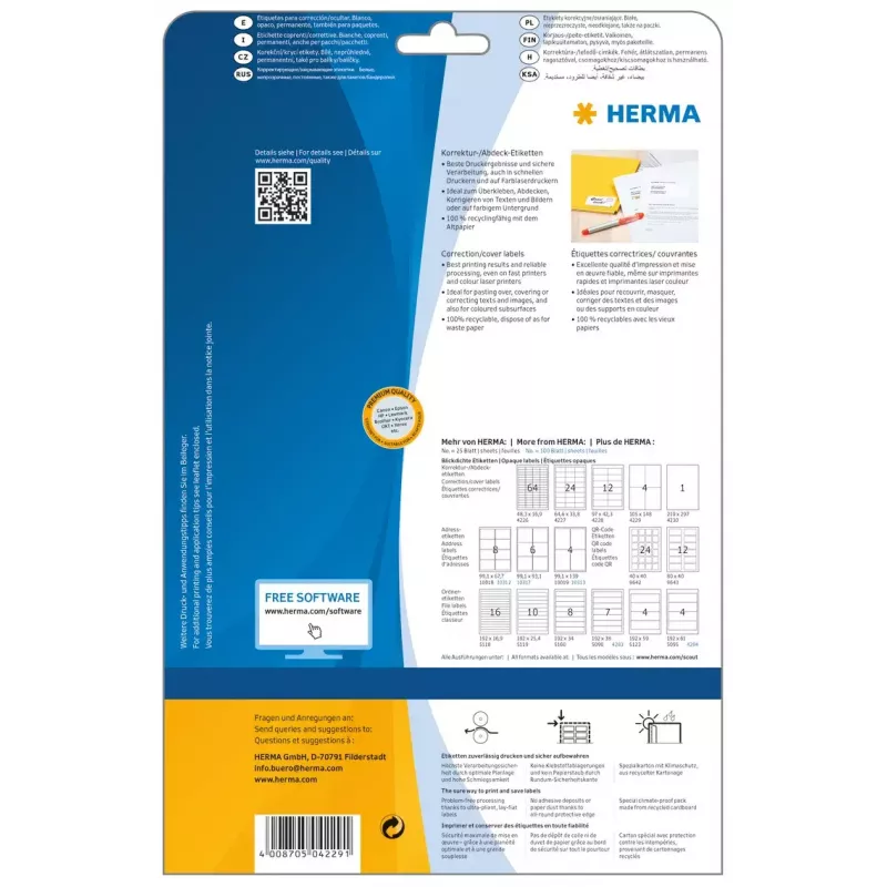 HERMA 4229 Special Opaque Correction Labels A6 105 x 148 mm, 100 ετικέτες