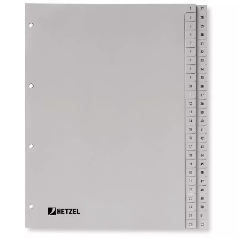 Rexel 721308 διαχωριστικά PP, αριθμητικά 1-52, A4, 52 τεμάχια, 0,11 mm, γκρι