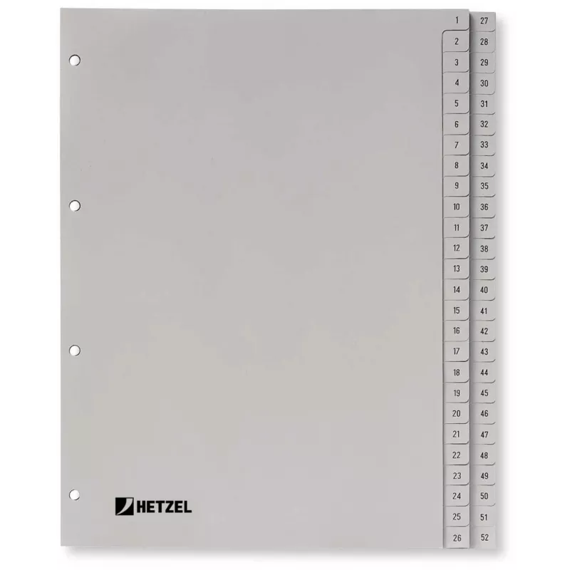 Rexel 721308 διαχωριστικά PP, αριθμητικά 1-52, A4, 52 τεμάχια, 0,11 mm, γκρι