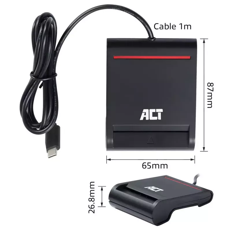 ACT Εξωτερικός αναγνώστης καρτών USB-C Smartcard eID, μαύρο