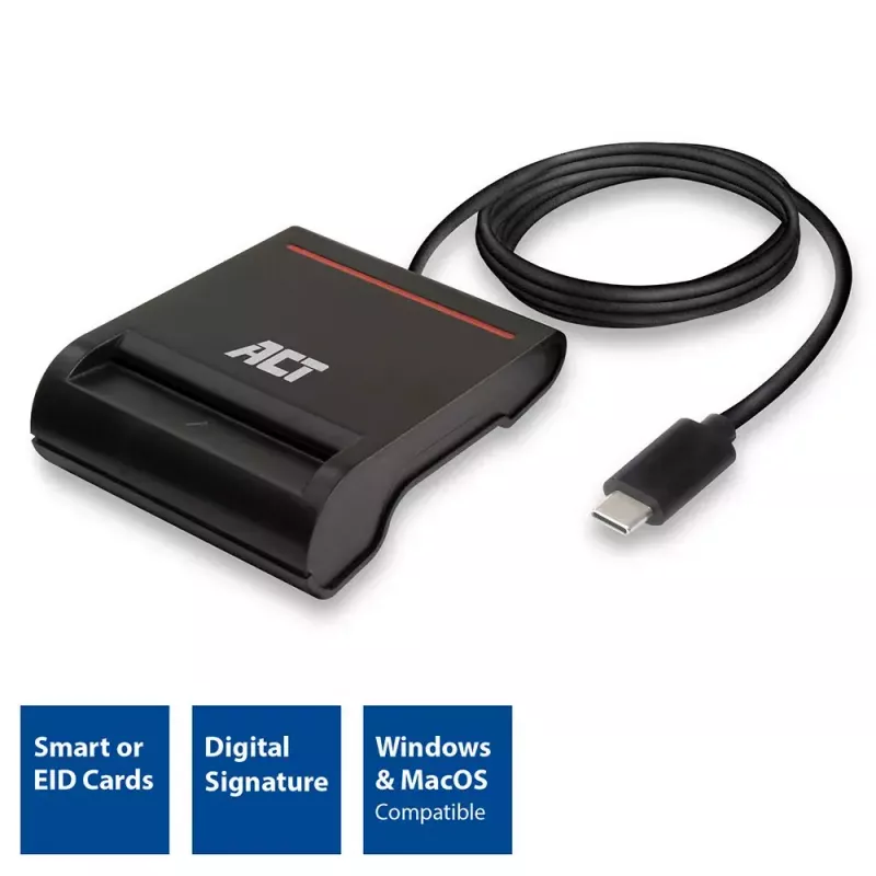 ACT Εξωτερικός αναγνώστης καρτών USB-C Smartcard eID, μαύρο