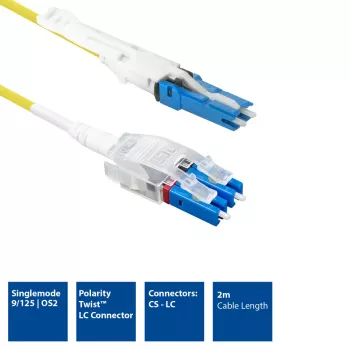 ACT 2 μέτρα Singlemode 9/125 OS2 Polarity Twist uniboot Duplex Καλώδιο patch οπτικής ίνας με βύσματα CS - LC