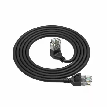 ACT Μαύρο καλώδιο patch U/UTP CAT6A LSZH Slimline 5 μέτρα με βύσματα RJ45 90° γωνιακά προς τα πάνω σε ίσιο