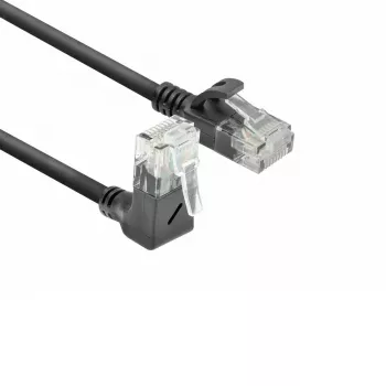 ACT Μαύρο καλώδιο patch U/UTP CAT6A LSZH Slimline 1,5 μέτρα με βύσματα RJ45 90° γωνιακά προς τα πάνω σε ίσιο