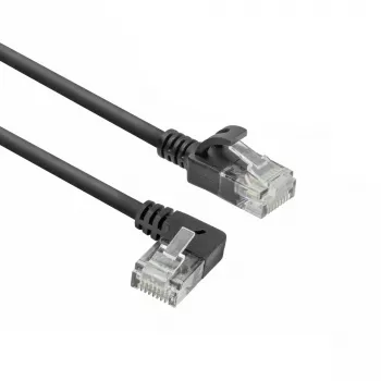 ACT Μαύρο καλώδιο patch U/UTP CAT6A LSZH Slimline 0,15 μέτρα με βύσματα RJ45 90° γωνιακά αριστερά σε ίσιο