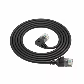 ACT Μαύρο καλώδιο patch U/UTP CAT6A LSZH Slimline 0,15 μέτρα με βύσματα RJ45 90° γωνιακά αριστερά σε ίσιο