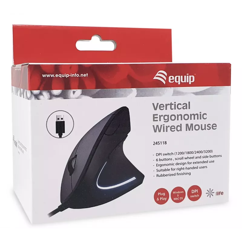 Equip 245118 Ποντίκι Universal δεξιόχειρας USB Type-A οπτικό 3200 DPI
