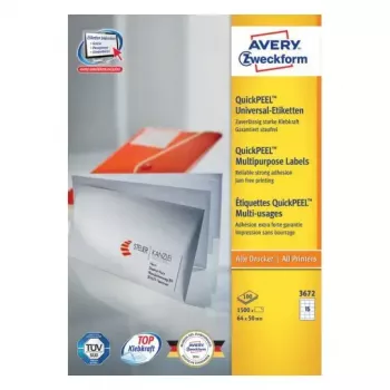 Αυτοκόλλητες ορθογώνιες ετικέτες Avery Zweckform 3672 – λευκό, μόνιμη κόλλα