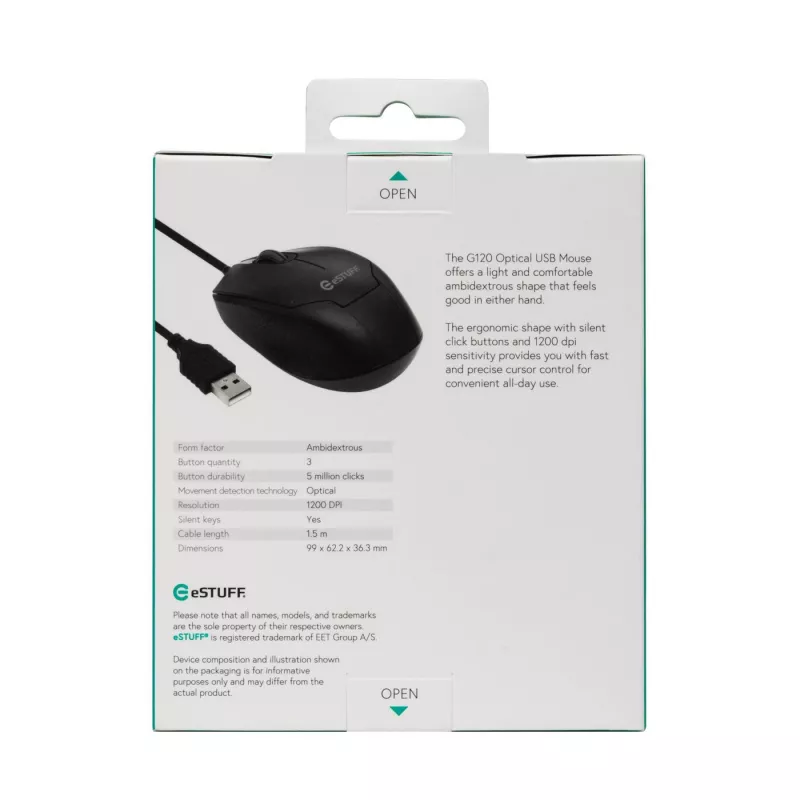 eSTUFF GLB213002 ποντίκι γραφείου αμφίχειρο USB Type-A οπτικό 1200 DPI