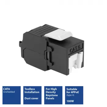 ACT Keystone Jack RJ45 CAT6 αθωράκιστο χωρίς εργαλεία με Shutter, μαύρο