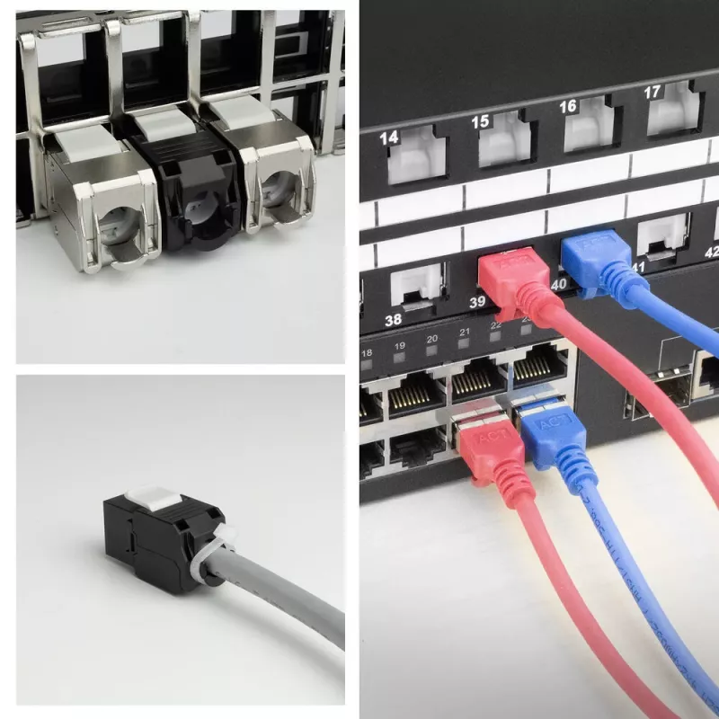 ACT Keystone Jack RJ45 CAT6 αθωράκιστο χωρίς εργαλεία με Shutter, μαύρο