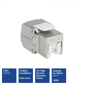ACT Keystone Jack RJ45 CAT6 θωρακισμένο χωρίς εργαλεία με Shutter ασημί-λευκό
