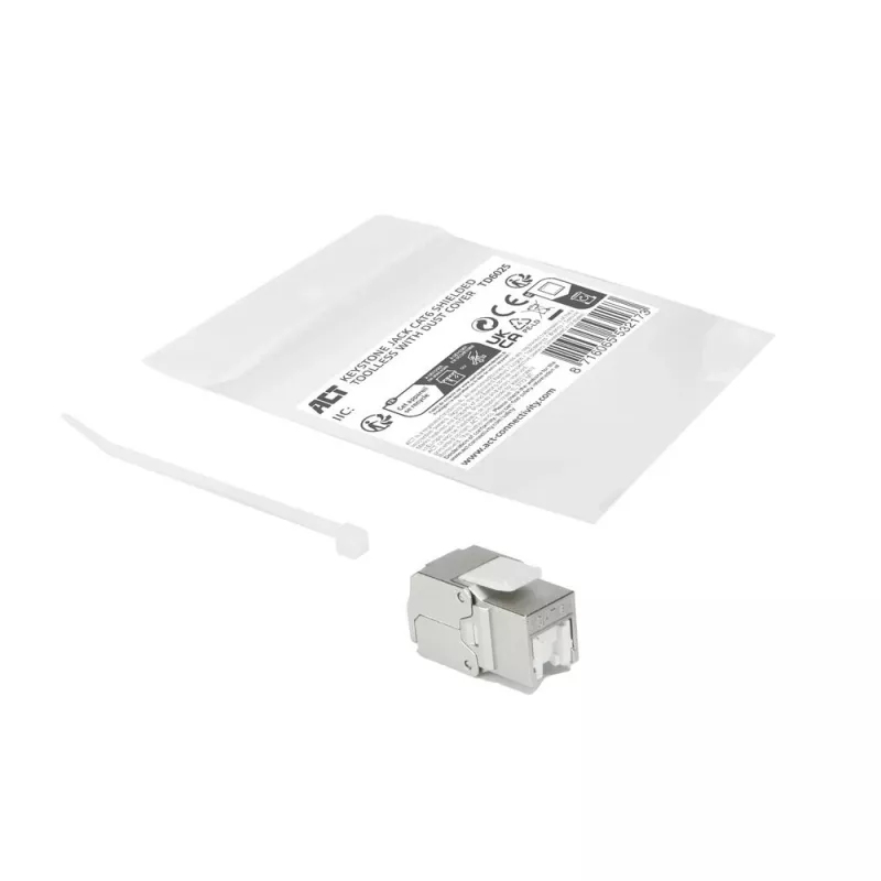 ACT Keystone Jack RJ45 CAT6 θωρακισμένο χωρίς εργαλεία με Shutter ασημί-λευκό
