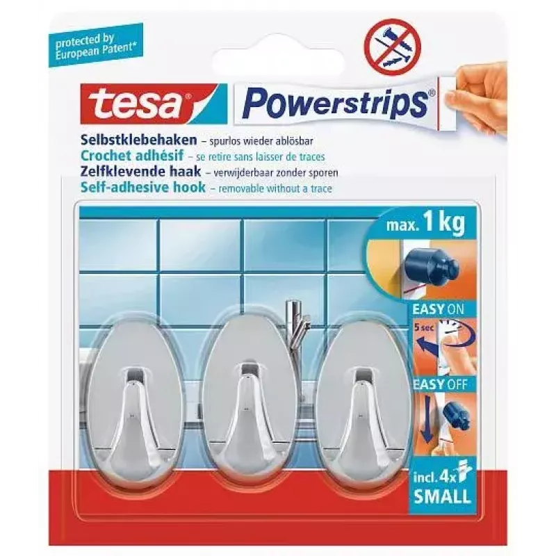 Γάντζος πετσέτας TESA 57543-00012 Indoor Χρώμιο 3 τεμ.