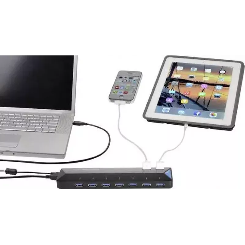 Renkforce 1268678 διανομέας USB 3.0 7+2 θυρών με θύρα γρήγορης φόρτισης, LED κατάστασης, μαύρο